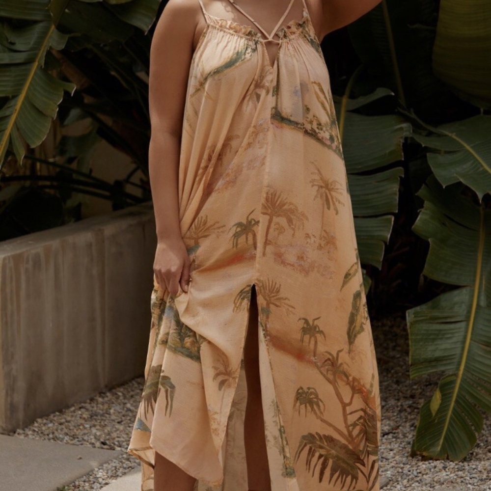Anthropologie Beige and Olive Floral Maxi Dress - Picture 3 of 6